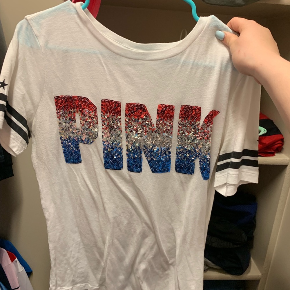 Pink sequence red,white,blue shirt